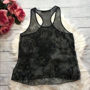 All Saints Floral Sheer Black Racerback Tank